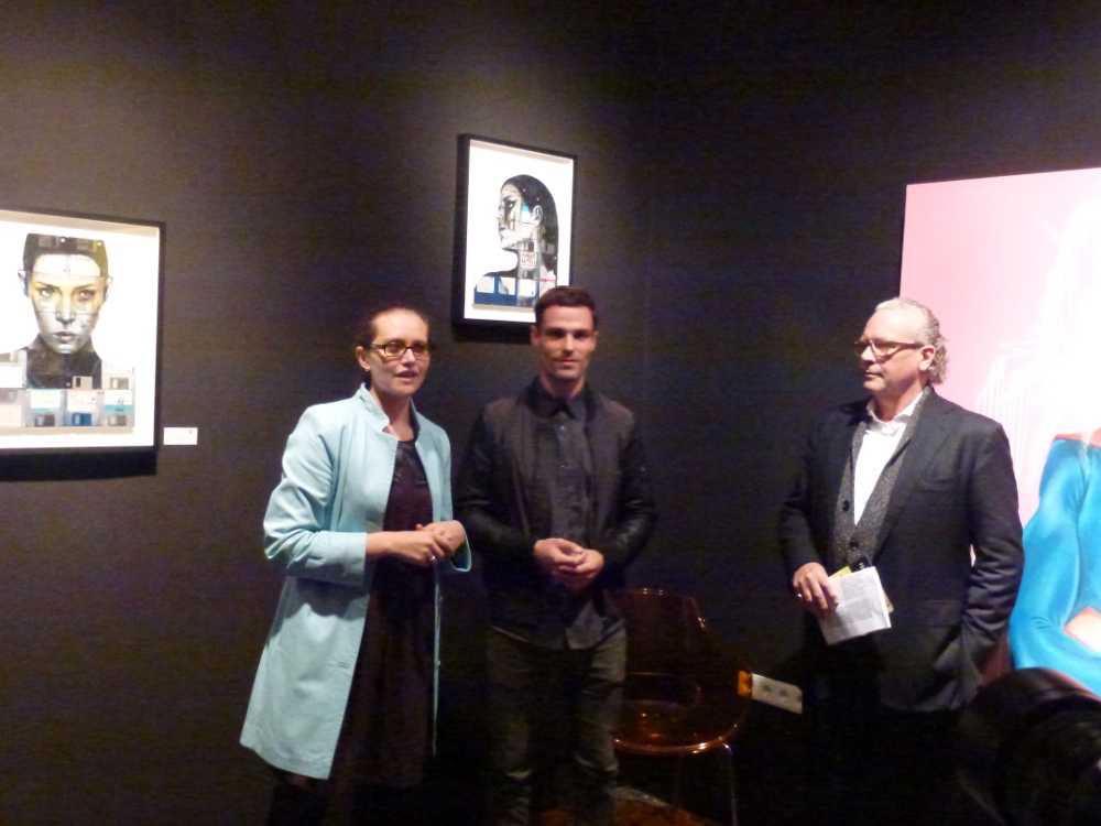 Galerie-Besitzerin Geraldine Porkay, Künstler Nick Gentry und der Kunsthistoriker Dr. Rolf Lauter