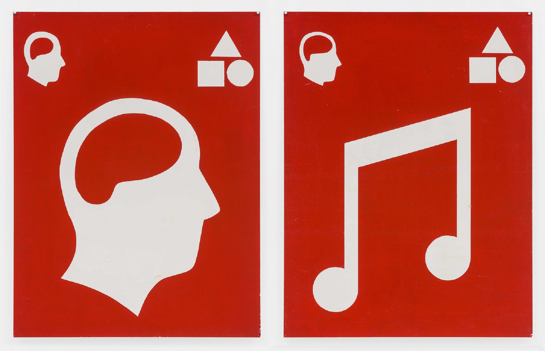 Matt Mullican, Untitled (Signs), 1981 Sign paint on paper, two parts, two parts: 50 x 38 inches each
