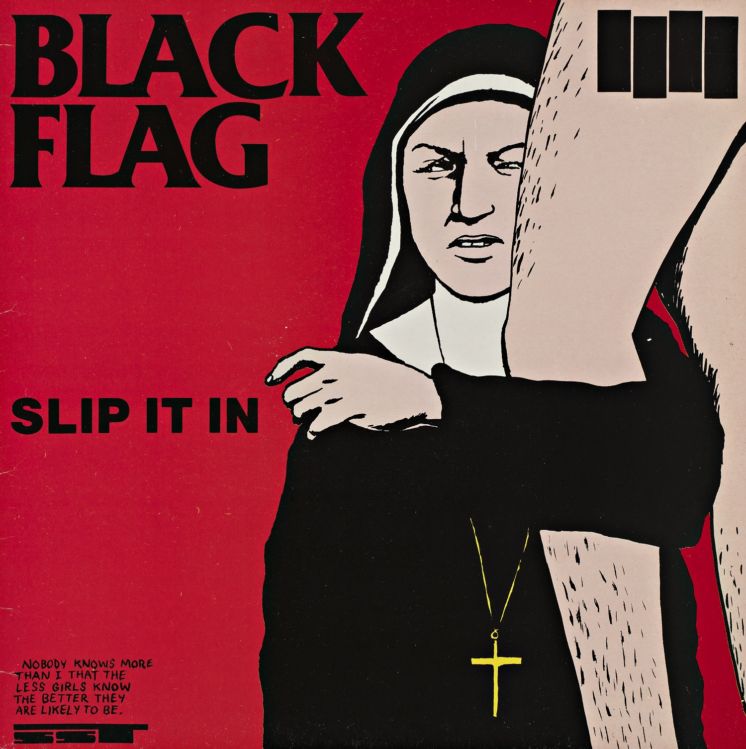 Plattencover Black Flag »Slip It In« mit Artwork von Raymond Pettibon, 1984. Foto: Egbert Haneke. Courtesy sammlung stefan thull.