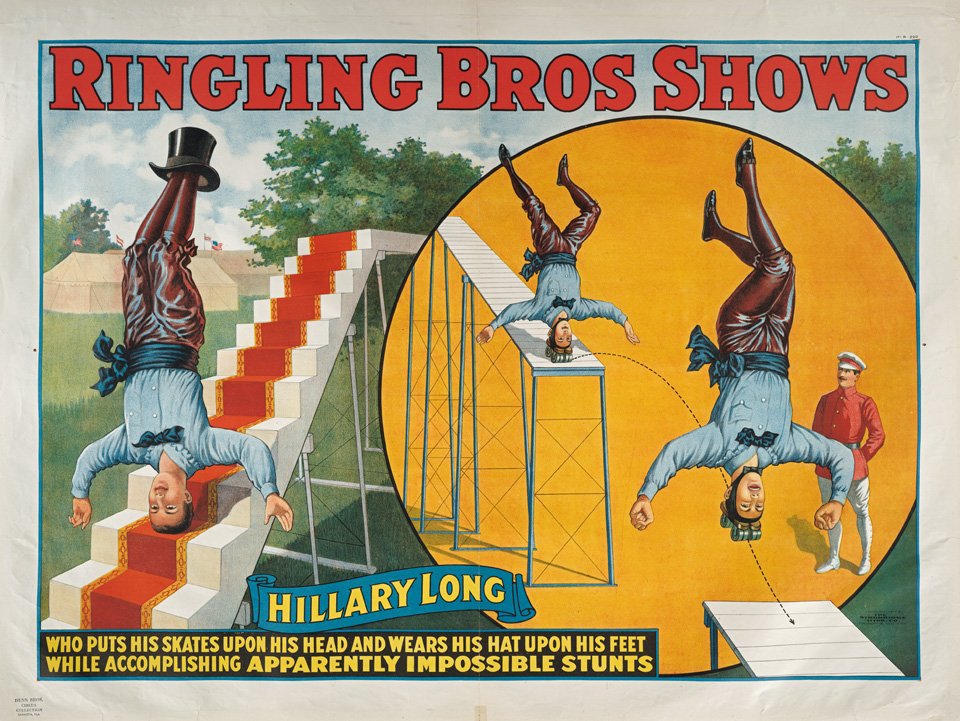 “Hillary Long Who Puts His Skates Upon His Head,” Ringling Bros. circus poster, 1917. Copyright: The John & Mable Ringling Museum of Art, Tibbals Digital Collection