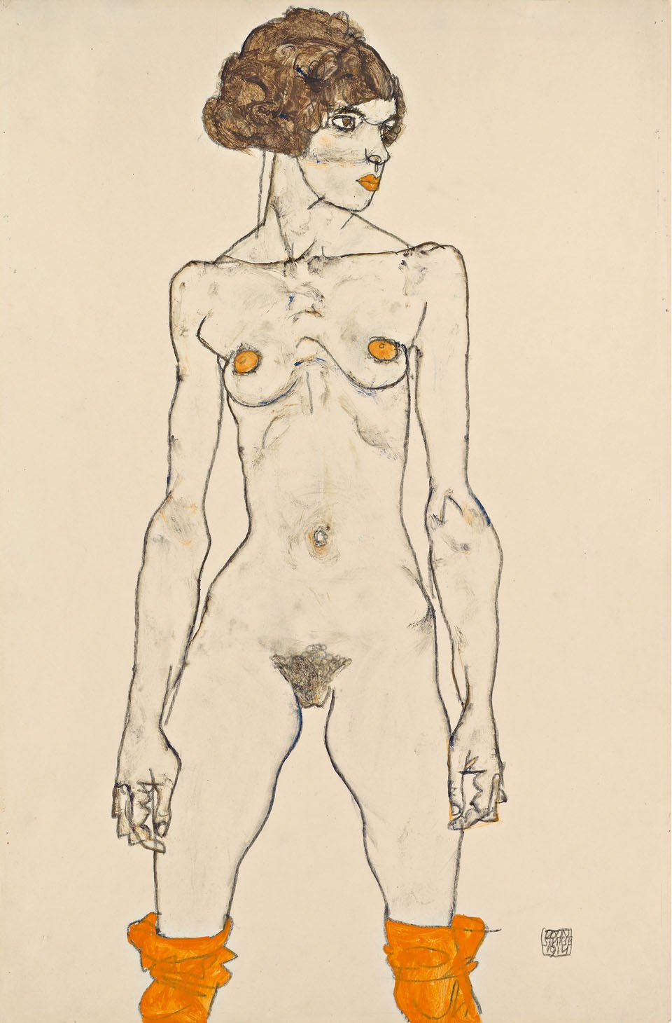 © Leopold Museum, Vienna | S. 318 | Titel: Stehendes nacktes Mädchen mit orangefarbenen Strümpfen, 1914 Wien, Leopold Museum 