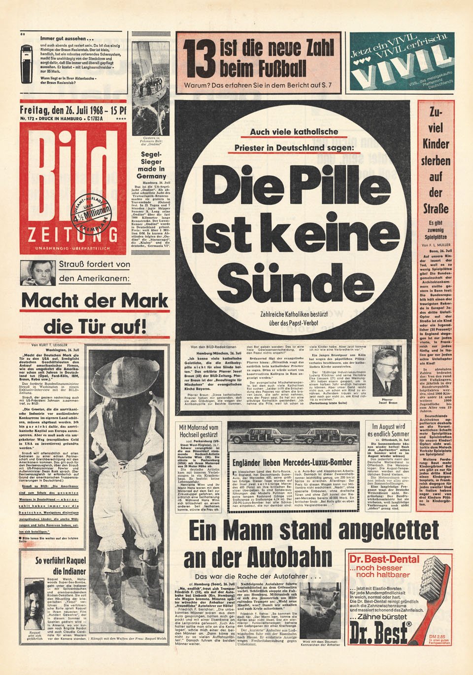 Bildunterschrift: Titelseite BILD, 26.07.1968 | Copyright: Axel Springer AG