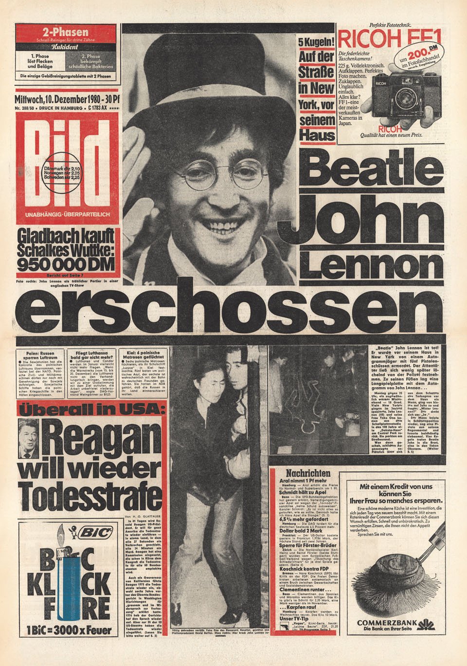 Bildunterschrift: Titelseite BILD, 10.12.1980 | Copyright: Axel Springer AG