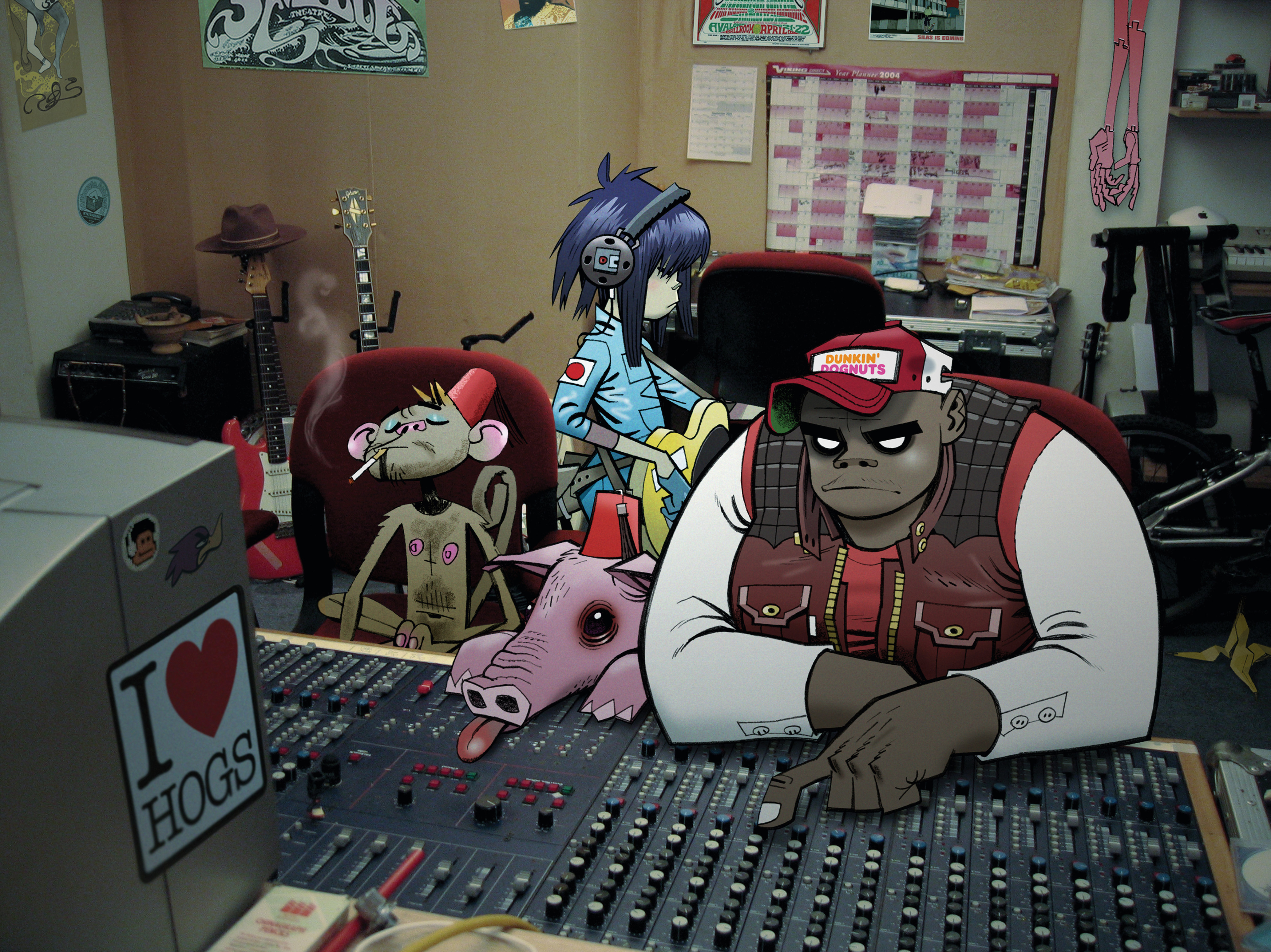 Copyright: © Jamie Hewlett | Caption: p. 112 | Gorillaz: Russel and Noodle at the old studio 13, 2005 | Press image for Demon Dayz.