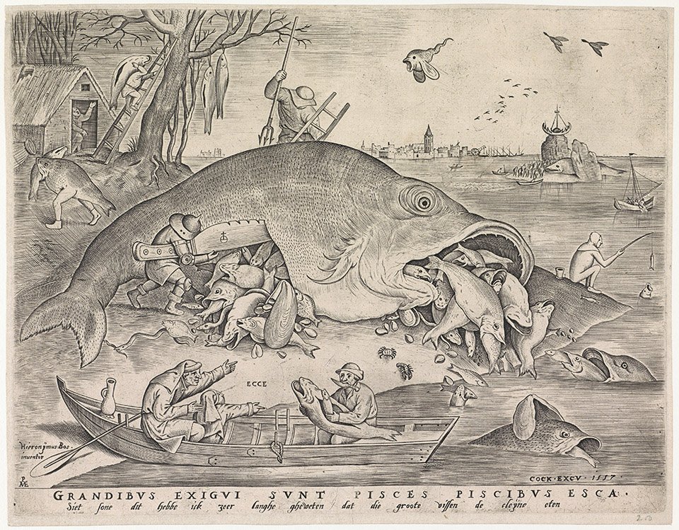 Pieter van der Heyden nach Pieter Bruegel d. Ä. | Die grosen Fische fressen die kleinen, 1557 |  Amsterdam, Rijksmuseum |  Rijksprentenkabinet 