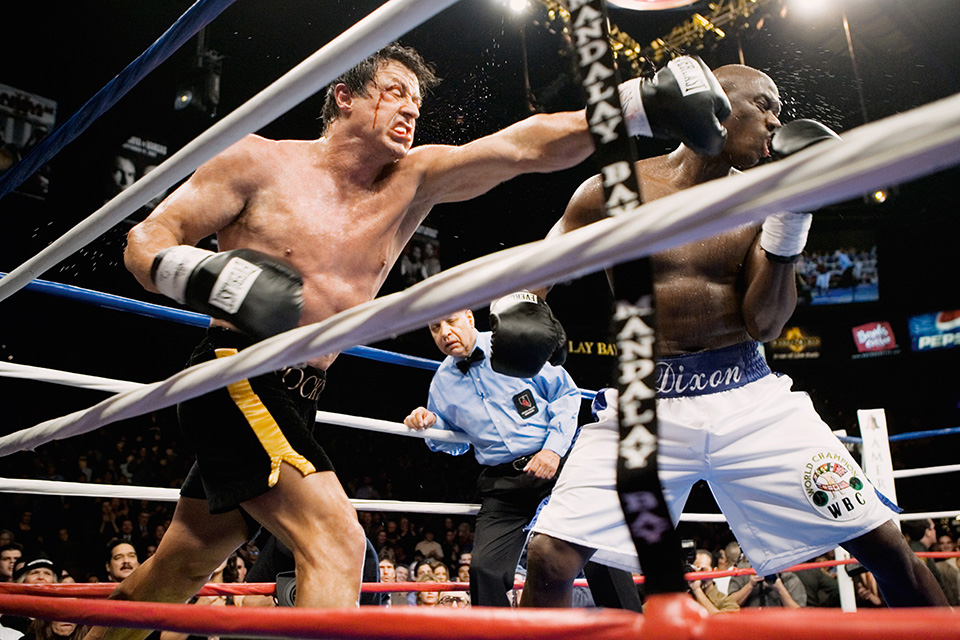 Rocky Balboa (2006) Rocky (Sylvester Stallone) pushes Mason Dixon (Antonio Tarver) to the limit. Commentator: “This fight is as though Dixon got on-the-job training in courage.”