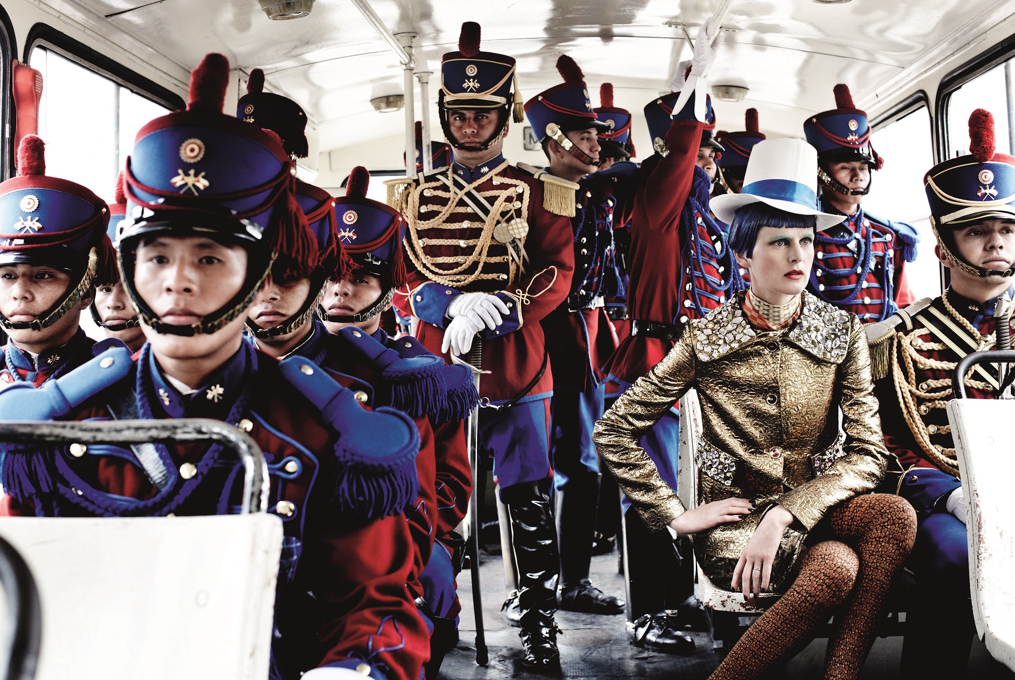 Stella Tennant & Peru’s Presidential Guards, Lima, American Vogue, 2012 © Mario Testino